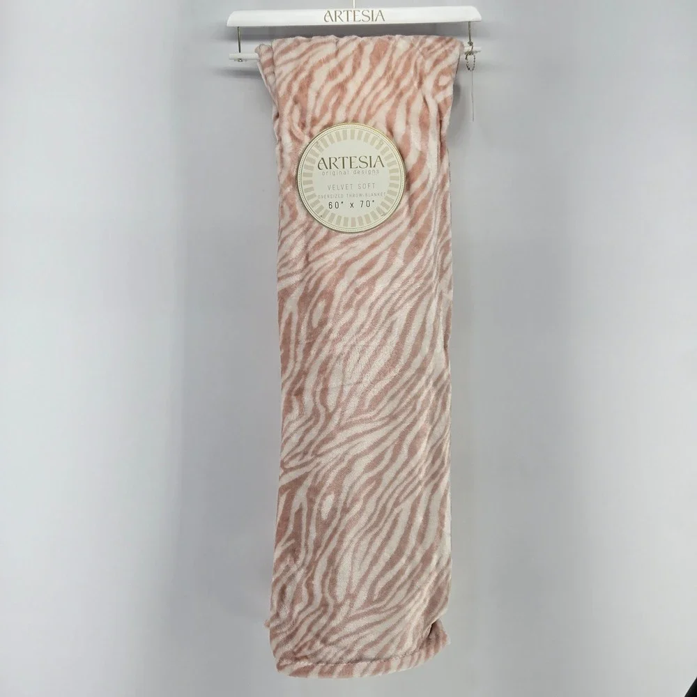 Artesia Throw Blanket 60x70 Pink Zebra Velvet Soft Oversized Plush Bedding